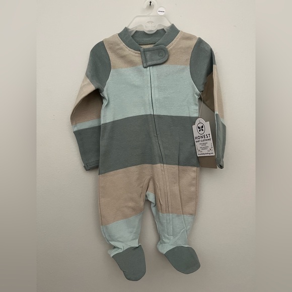 The Honest Company Kids Sleeper Pajamas - Blue and Tan Stripes - Picture 1 of 4